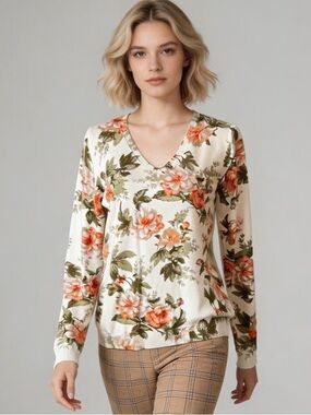 PREMISE | Floral V-Neck Sweater Sz L